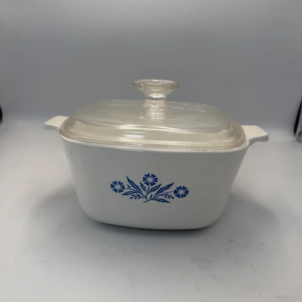 Vintage Corning Ware P-1 3/4-B Cornflower Blue Floral Casserole Dish & Lid